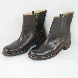 L.L. Bean Brown Leather Casual Boots Women's Size 7W  Block Heel Side Zip 123005